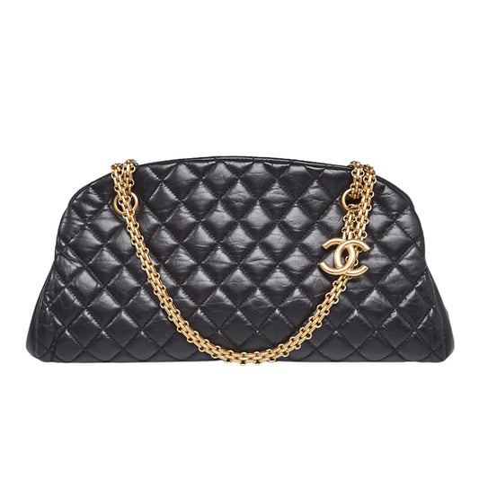 Black Quilted Calfskin Leather Just Mademoiselle Bowling Bag