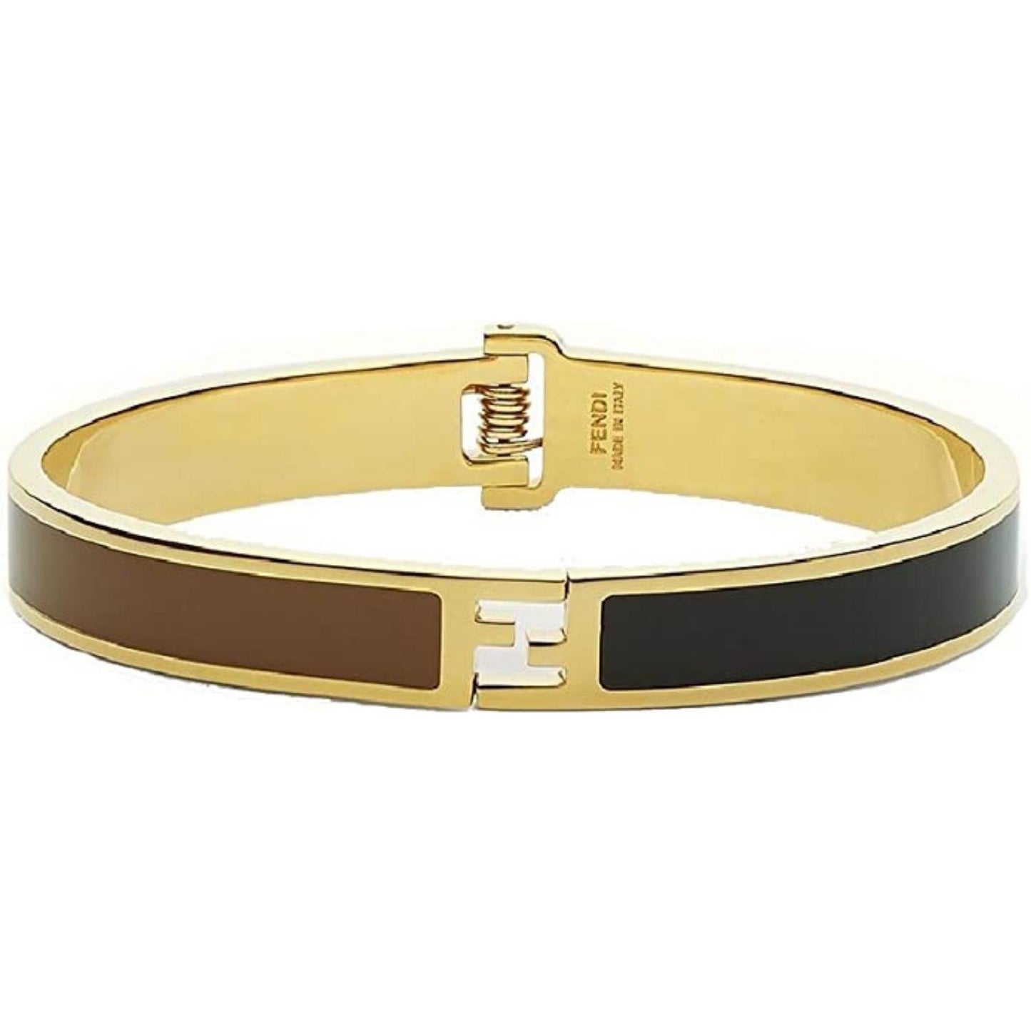 Fendi Fendista Enamel Gold Tone Hinged Bangle Size M